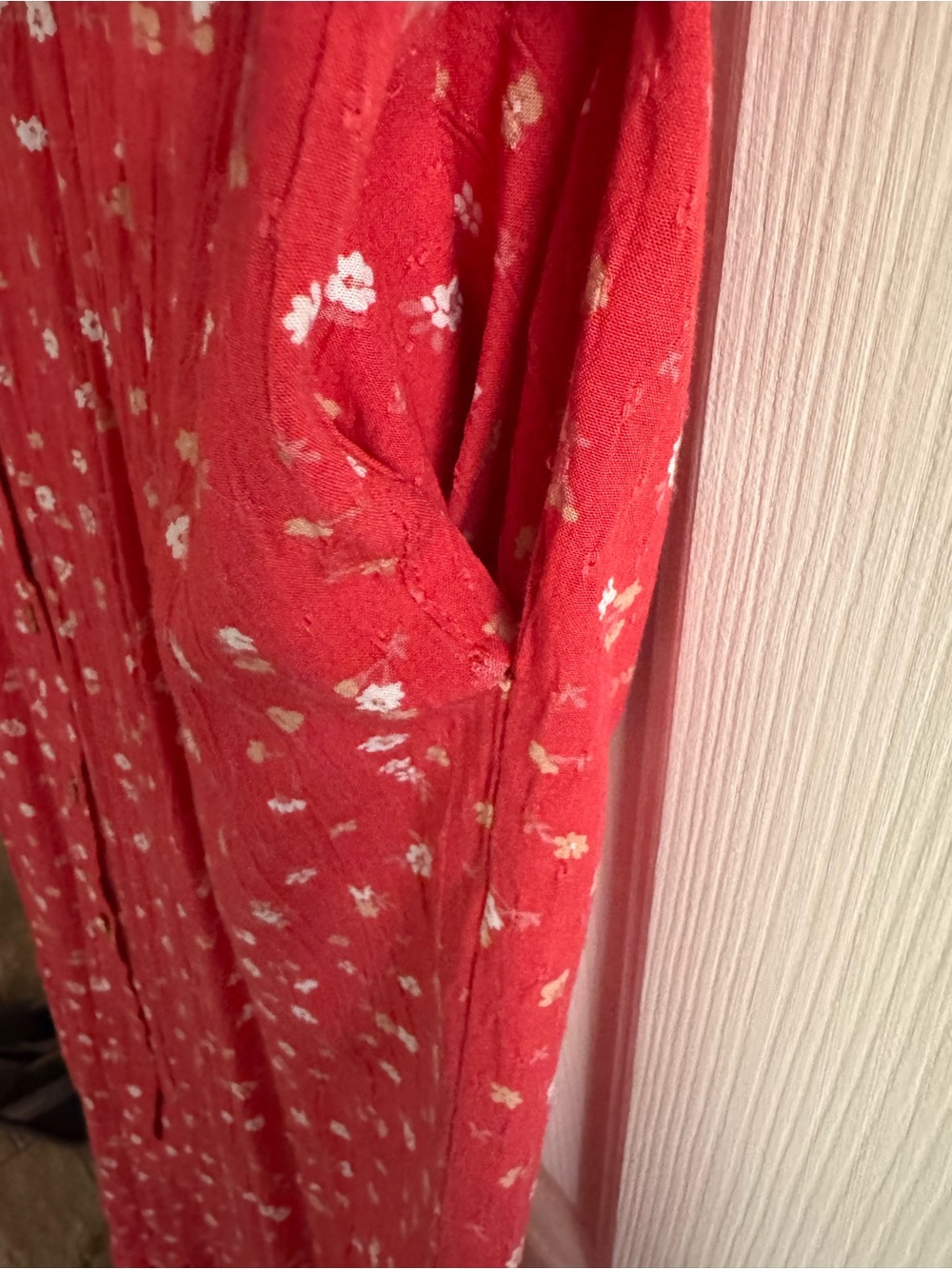 Sadie & Sage Red Floral Button-Front Maxi Nightgown with Pockets - Picture 6 of 7
